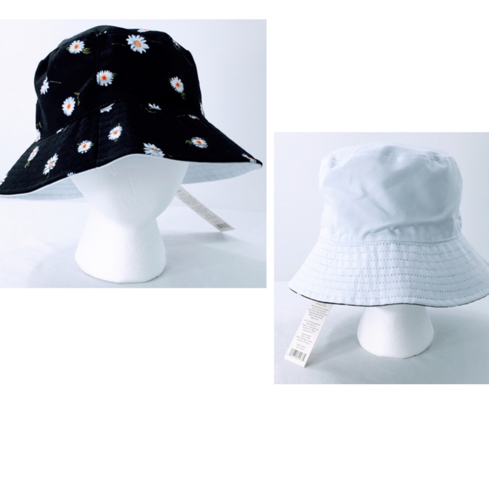 New w/tag Alice + Olivia Black Print Reversible Bucket Hat Fabric O/S Floral